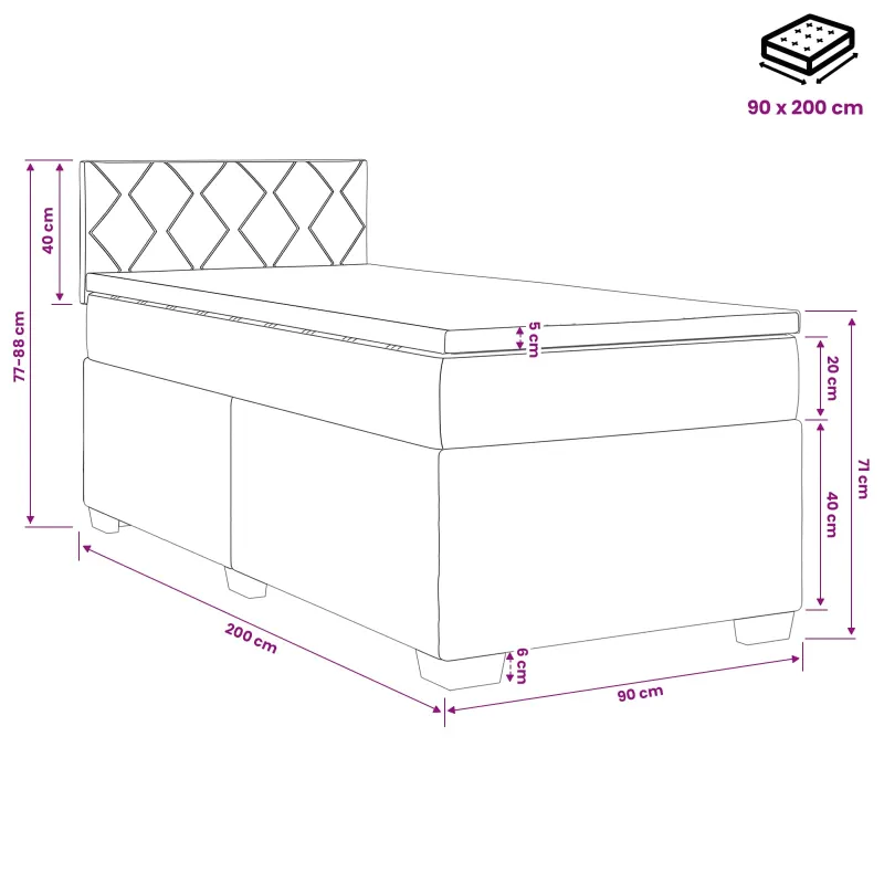 Lova su čiužiniu ir LED apšvietimu Mėlyna 90 x 200 cm Aksomas