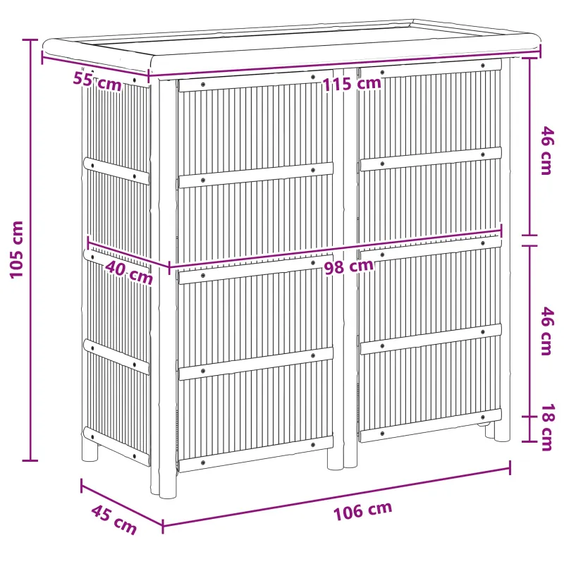 Lauko baaripöytä Bambus Naturaalinen 115 x 55 x 105 cm