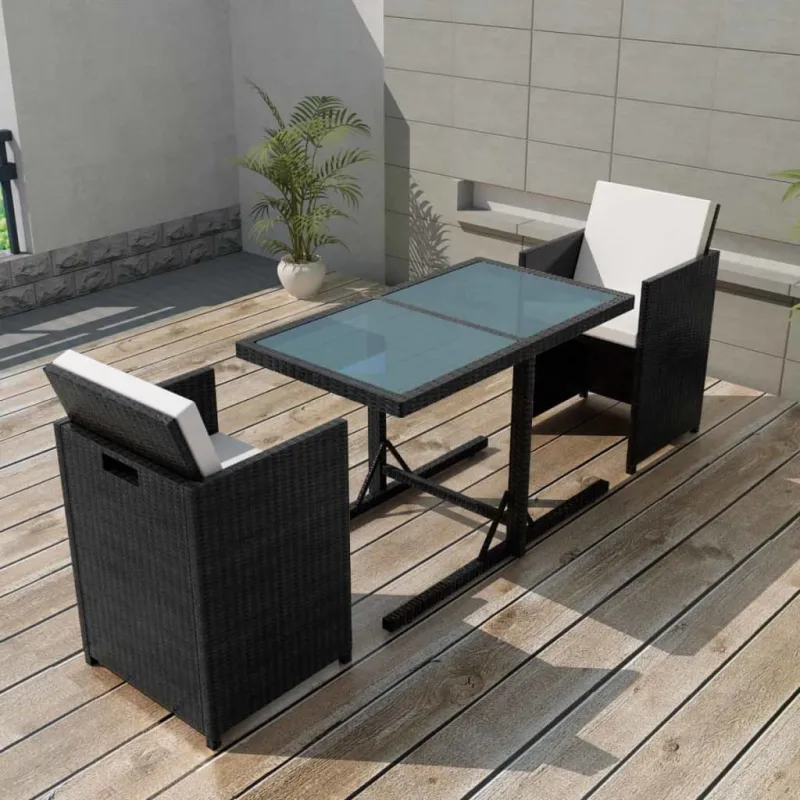Bistro-Setti tyynyillä, 3D, musta, polyrattana