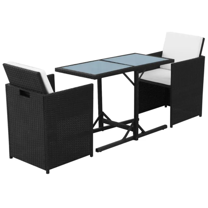 Bistro-Setti tyynyillä, 3D, musta, polyrattana