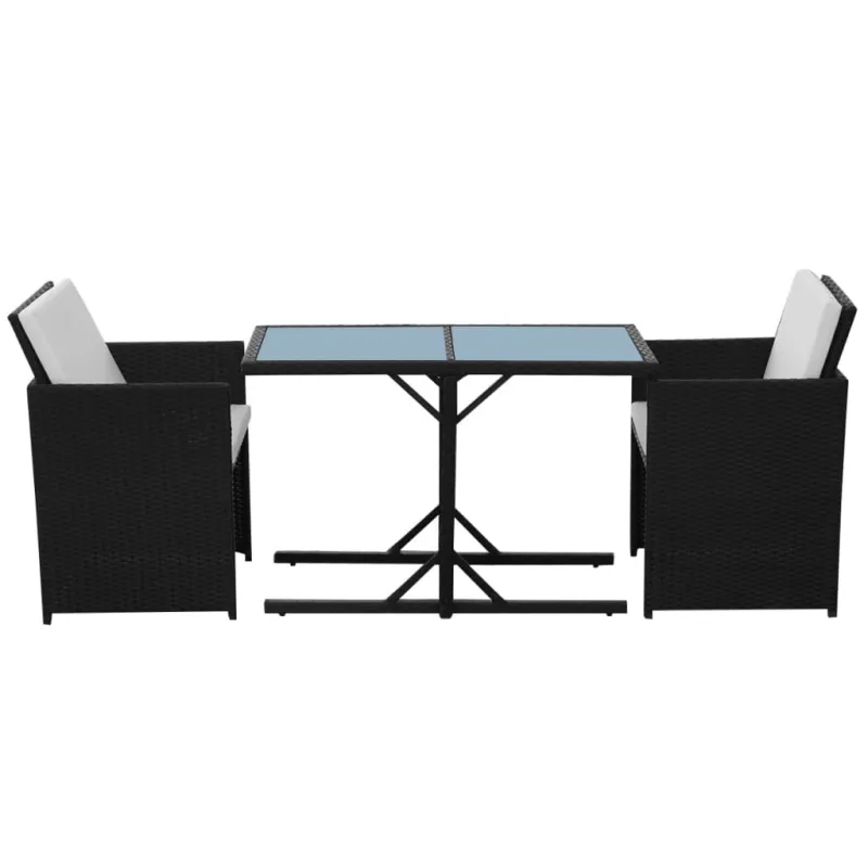 Bistro-Setti tyynyillä, 3D, musta, polyrattana