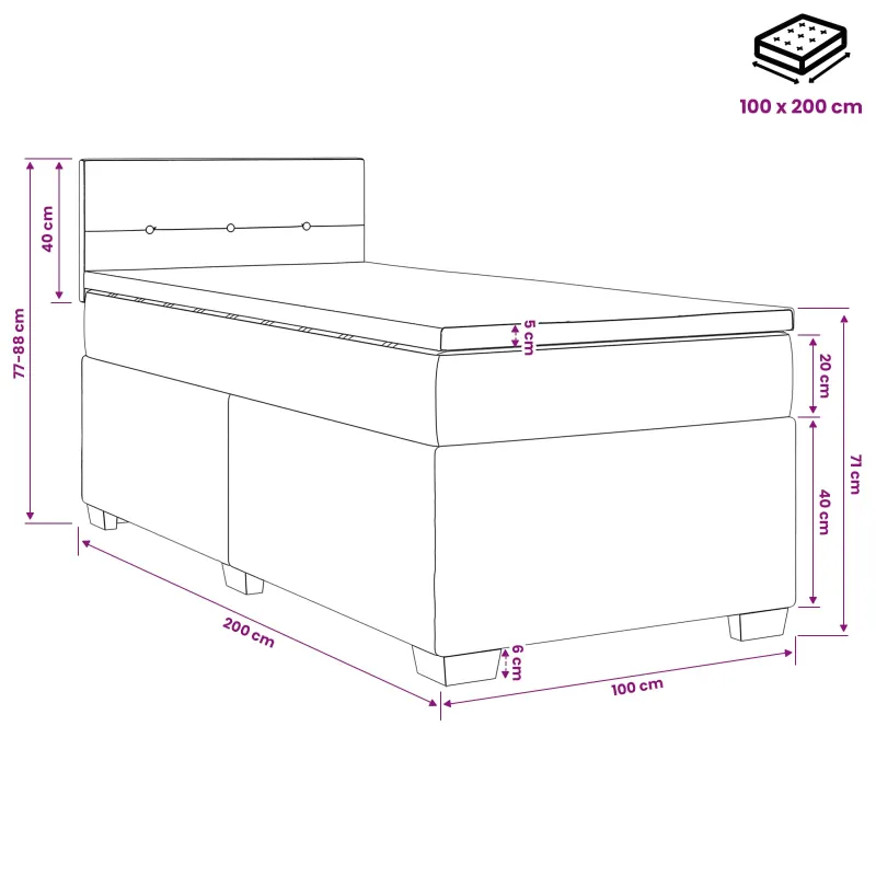 Lova su čiužiniu ir LED apšvietimu Juoda 100 x 200 cm Aksomas