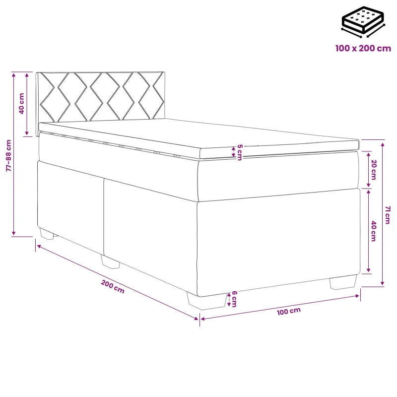 Lova su čiužiniu ir LED apšvietimu Juoda 100 x 200 cm Aksomas