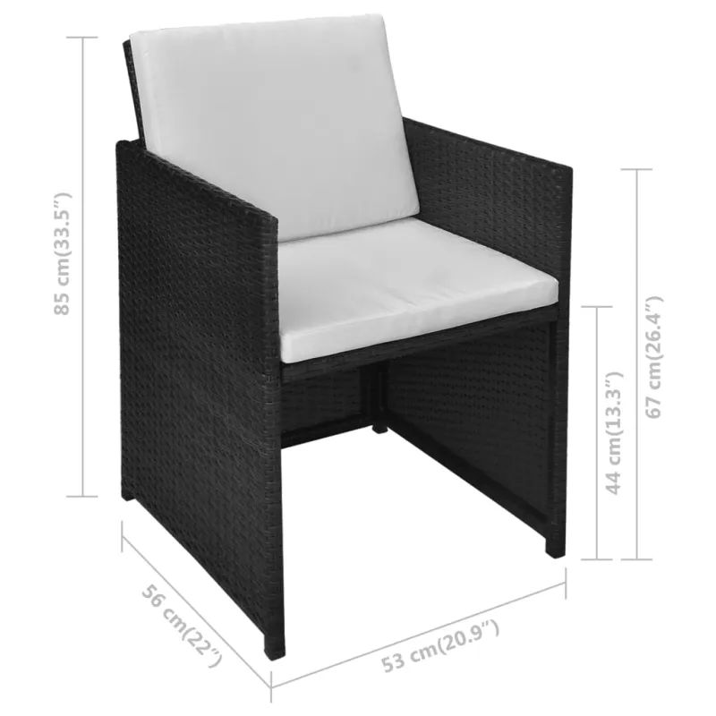 Bistro-Setti tyynyillä, 3D, musta, polyrattana