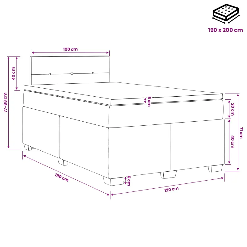 Lova su čiužiniu ir LED apšvietimu Juoda 120 x 190 cm Aksomas