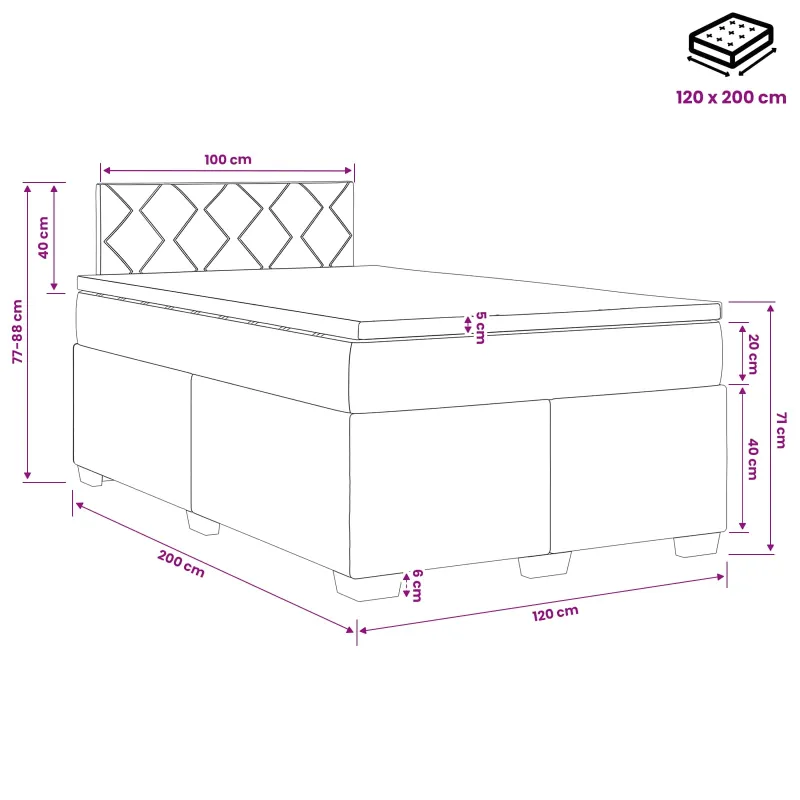 Lova su čiužiniu ir LED apšvietimu Juoda 120 x 200 cm Aksomas