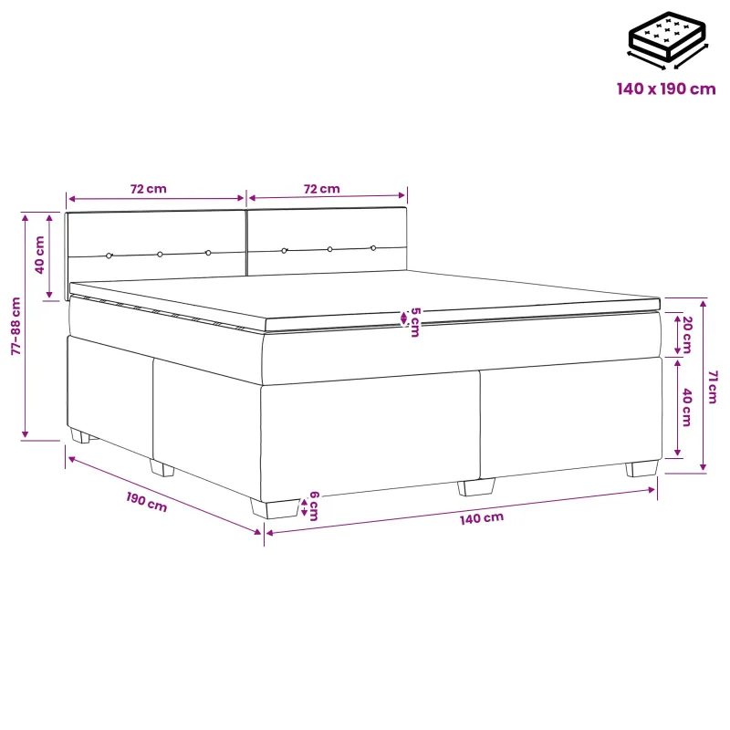 Lova su čiužiniu ir LED apšvietimu Mėlyna 140 x 190 cm Aksomas