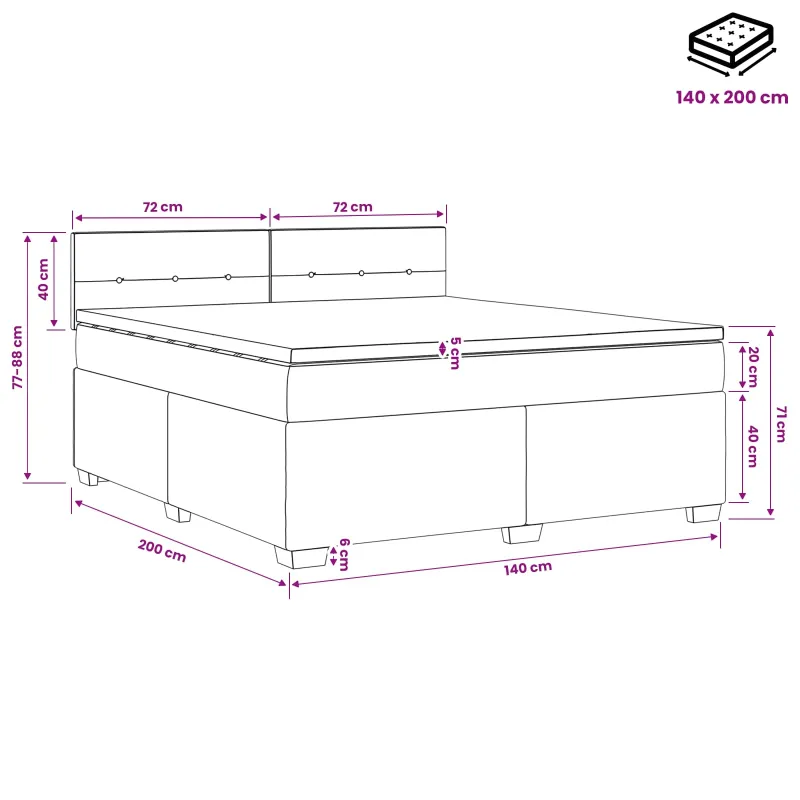 Lova su čiužiniu ir LED apšvietimu Mėlyna 140 x 200 cm Aksomas