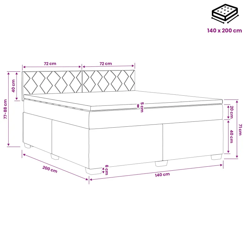 Lova su čiužiniu ir LED apšvietimu Juoda 140 x 200 cm Aksomas