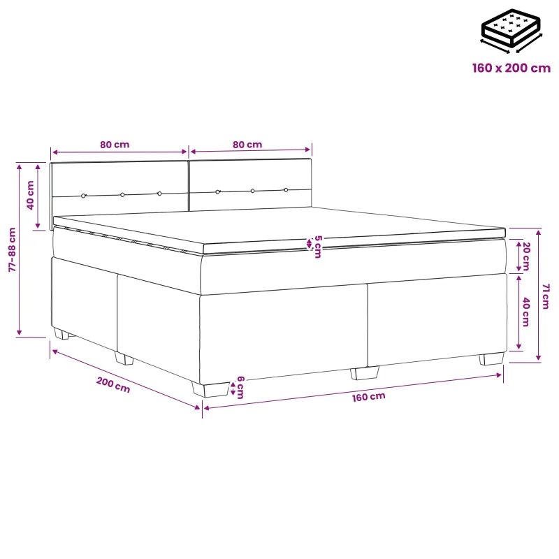 Lova su čiužiniu ir LED apšvietimu Mėlyna 160 x 200 cm Aksomas