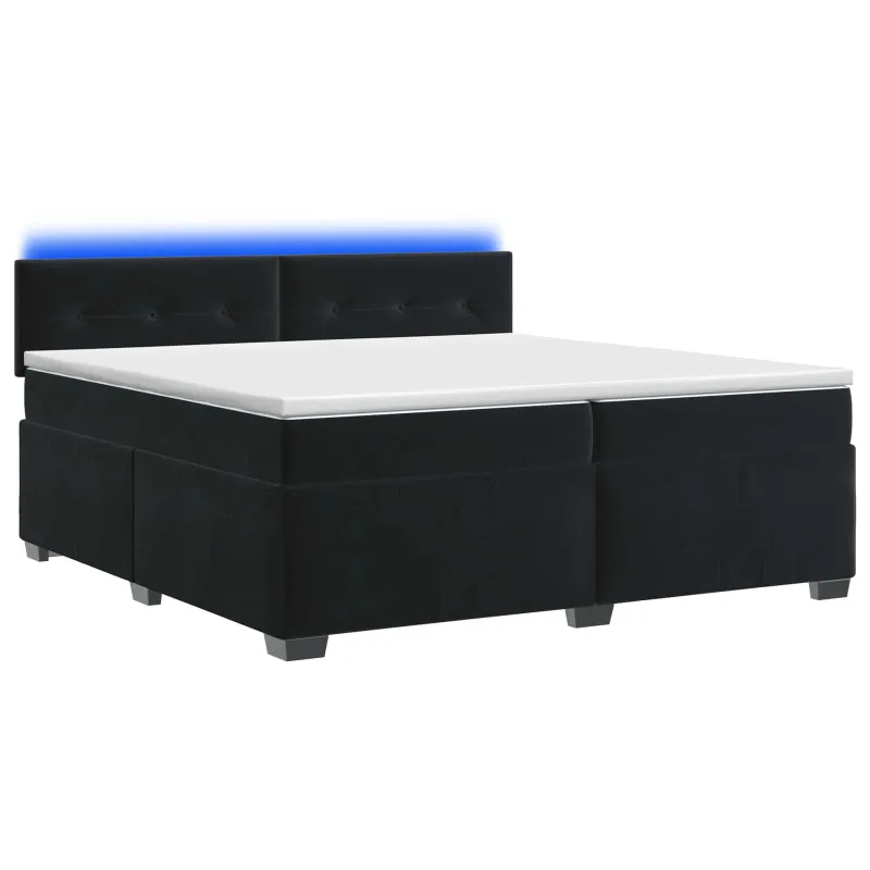 Lova su čiužiniu ir LED apšvietimu Juoda 200 x 200 cm Aksomas