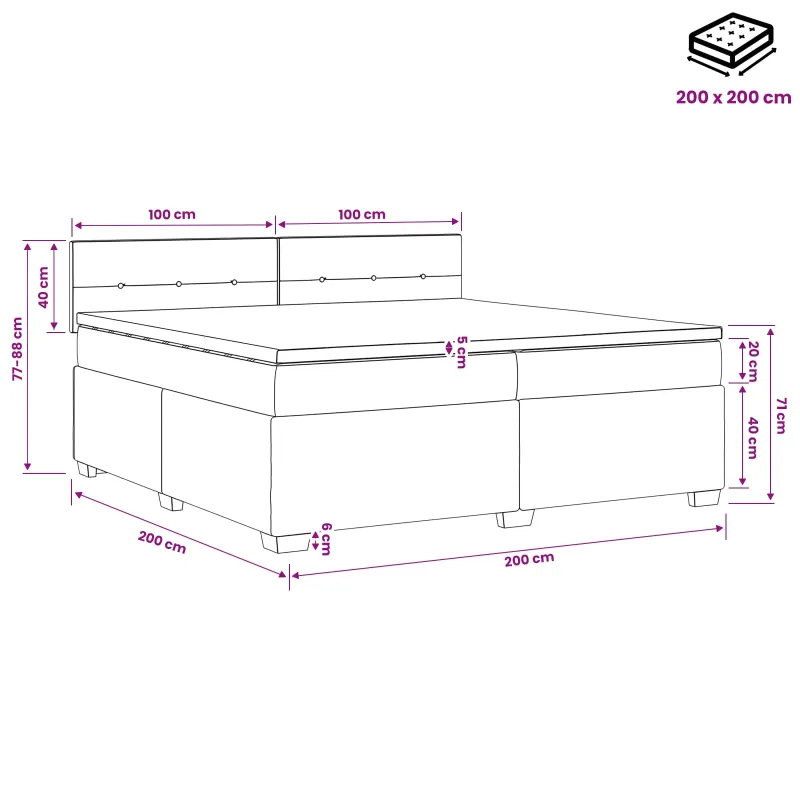 Lova su čiužiniu ir LED apšvietimu Juoda 200 x 200 cm Aksomas