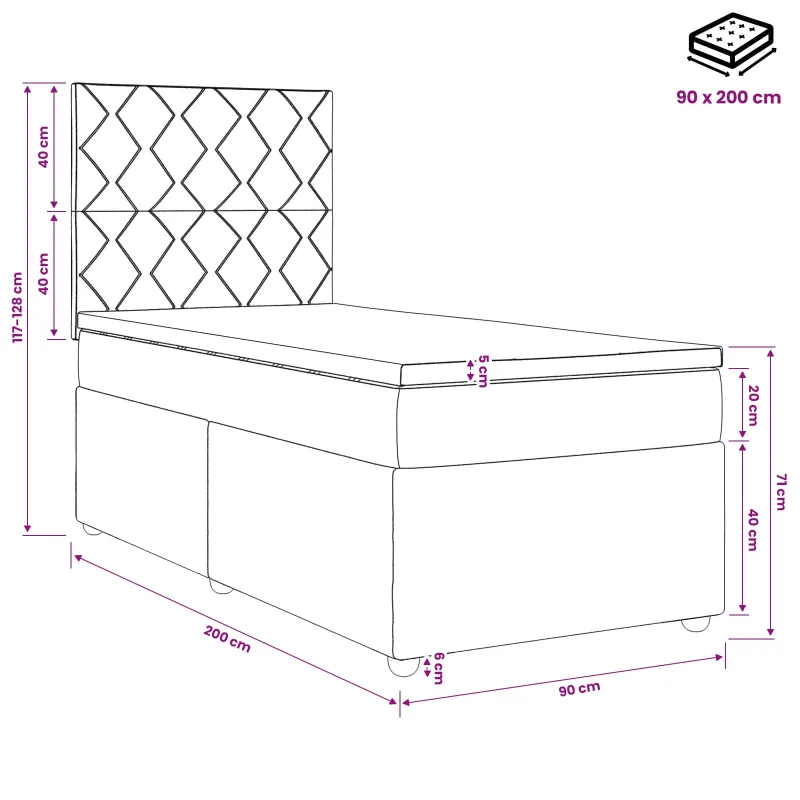 LED lovos čiužinys su LED apšvietimu Mėlyna 90 x 200 cm Aksomas