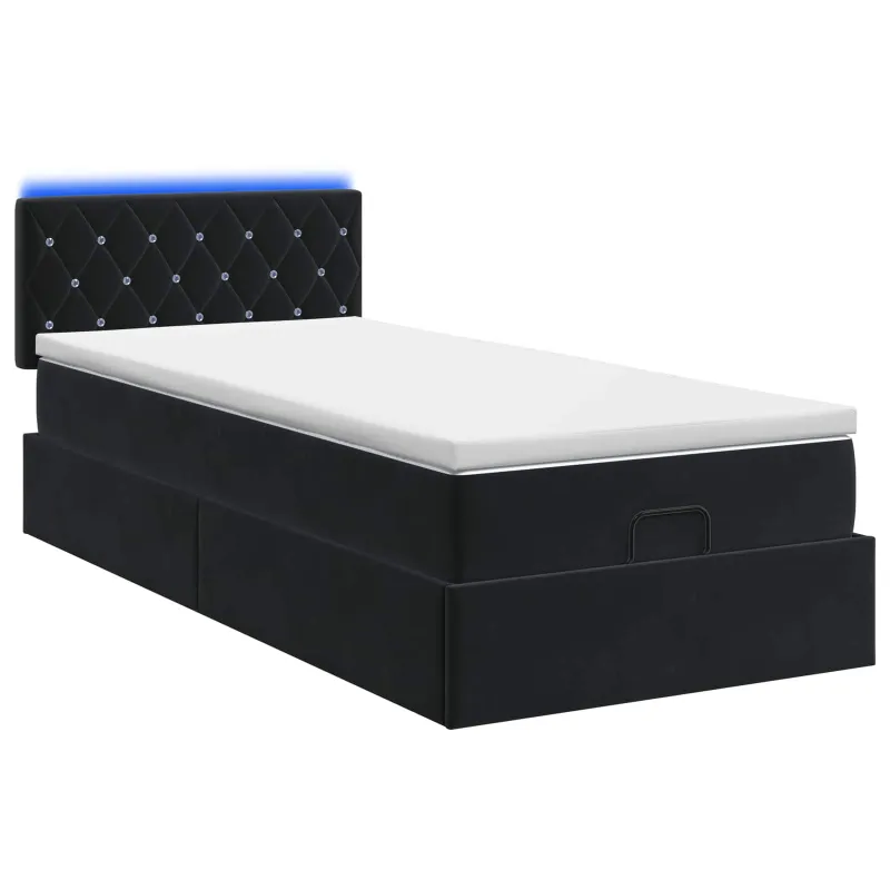 Otmana lova su matracsu ir LED Juoda 90 x 200 cm Aksomas