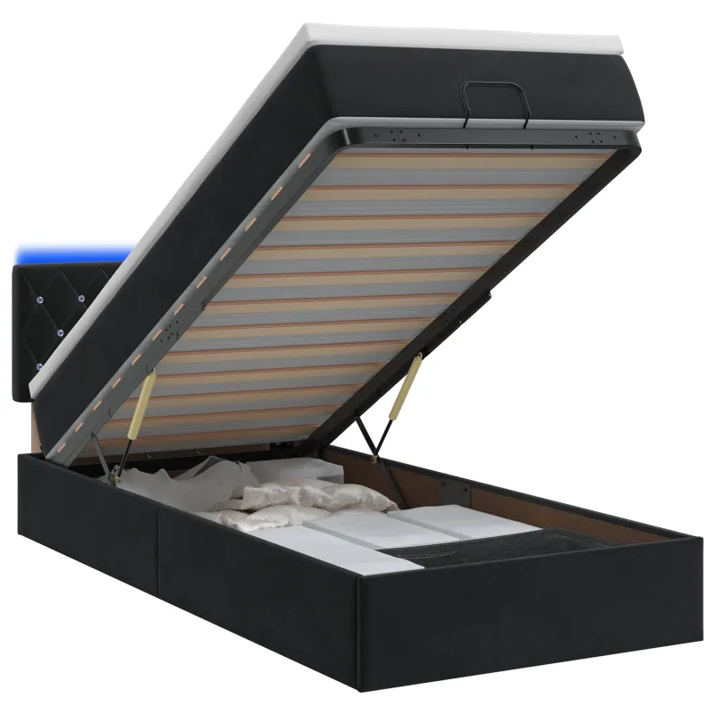 Otmana lova su matracsu ir LED Juoda 100 x 200 cm Aksomas