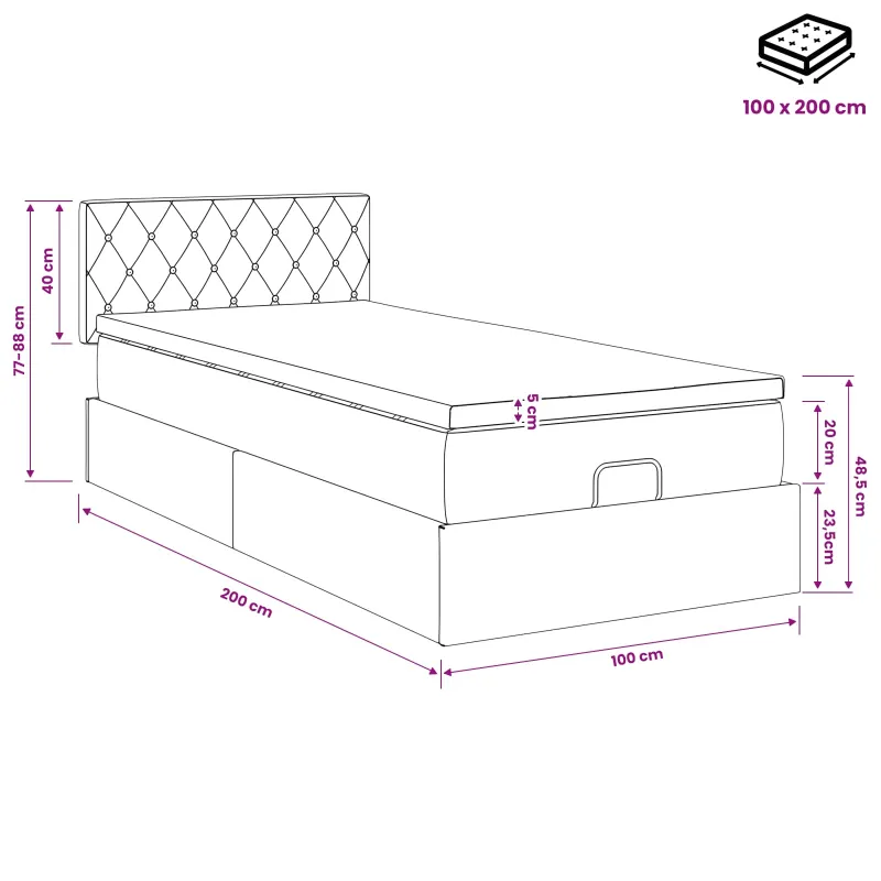 Otmana lova su matracsu ir LED Juoda 100 x 200 cm Aksomas