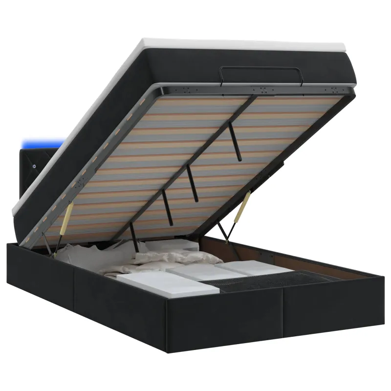 Otmana lova su matracsu ir LED Juoda 120 x 200 cm Aksomas
