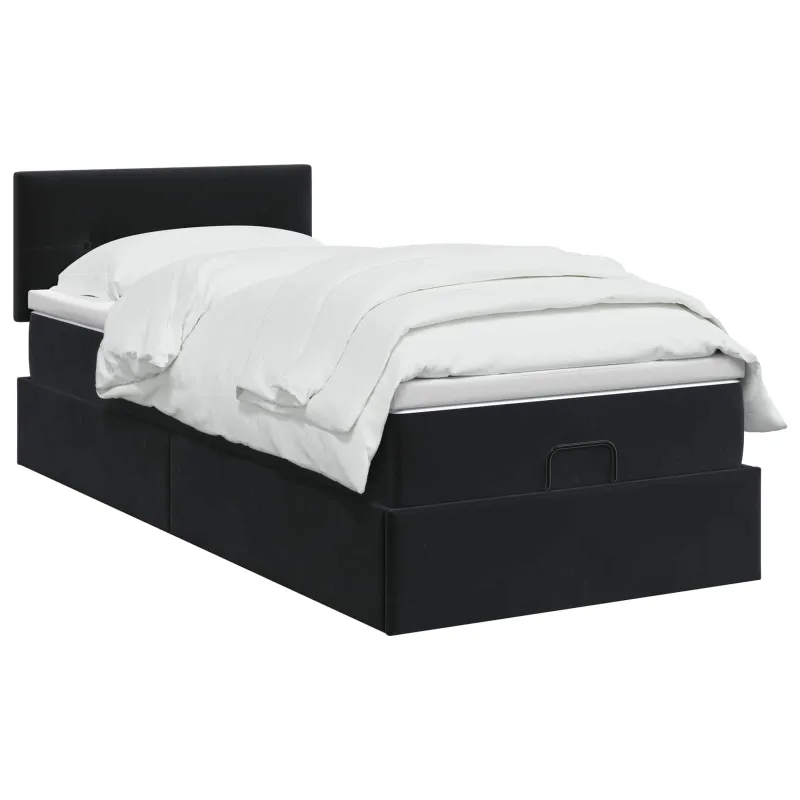 Otmana lova su matracsu ir LED Juoda 90 x 190 cm Aksomas
