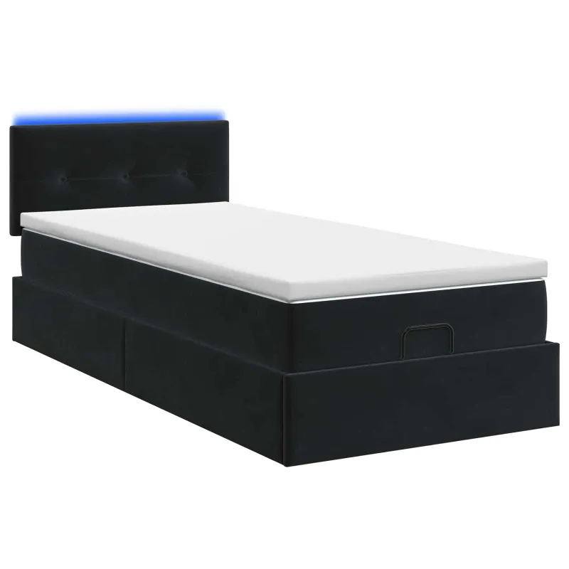 Otmana lova su matracsu ir LED Juoda 90 x 200 cm Aksomas