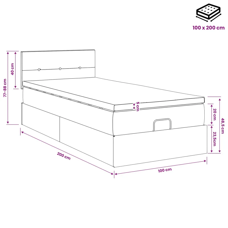 Otmana lova su matracsu ir LED Juoda 100 x 200 cm Aksomas