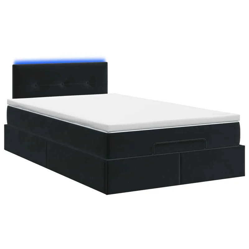 Otmana lova su matracsu ir LED Juoda 120 x 200 cm Aksomas