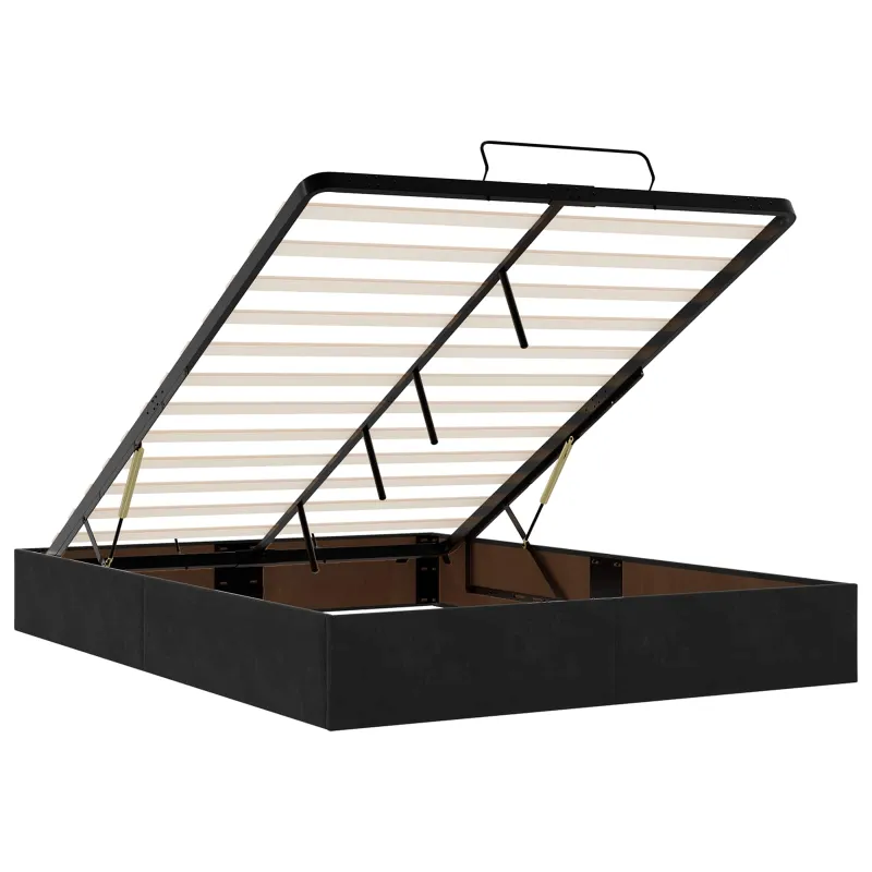 Otmana lova su matracsu ir LED Juoda 140 x 190 cm Aksomas