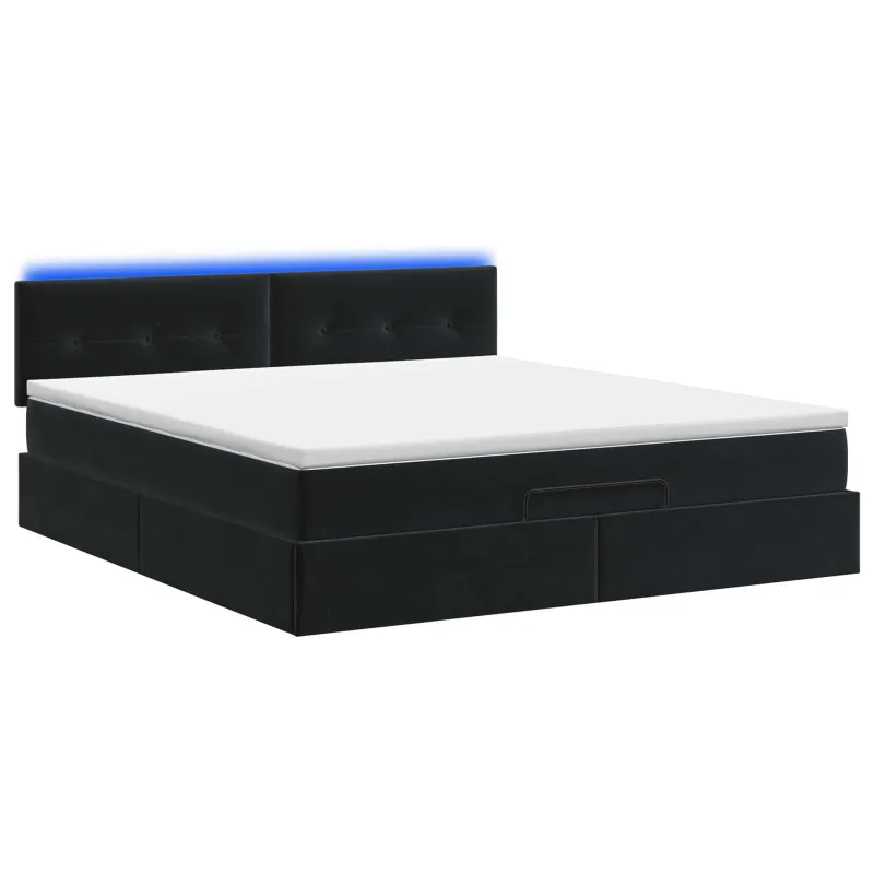 Otmana lova su matracsu ir LED Juoda 140 x 200 cm Aksomas