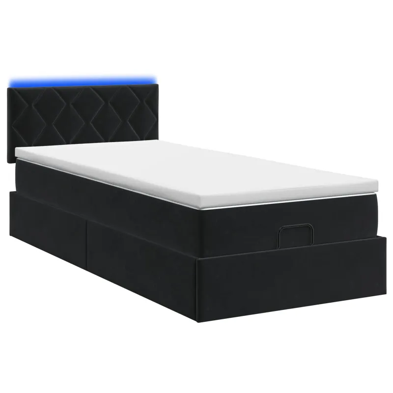 Otmana lova su matracsu ir LED Juoda 100 x 200 cm Aksomas