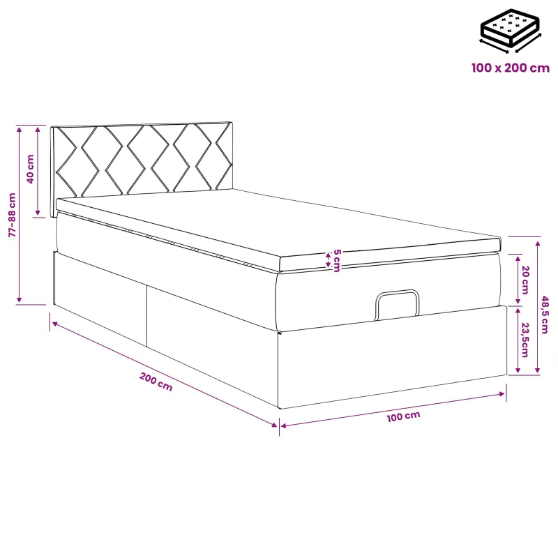 Otmana lova su matracsu ir LED Juoda 100 x 200 cm Aksomas