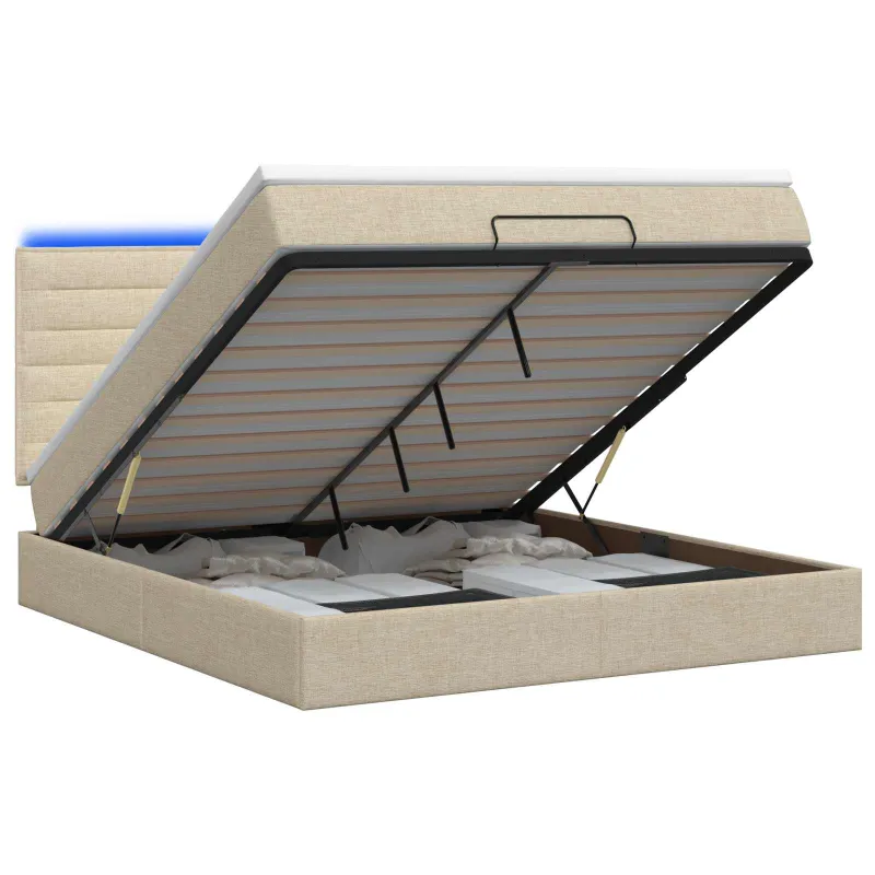 Otmana lova su matracsu ir LED Kreminė 140 x 190 cm Audinys