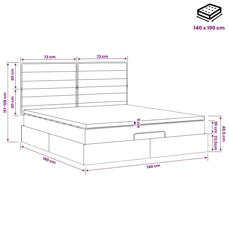 Otmana lova su matracsu ir LED Kreminė 140 x 190 cm Audinys
