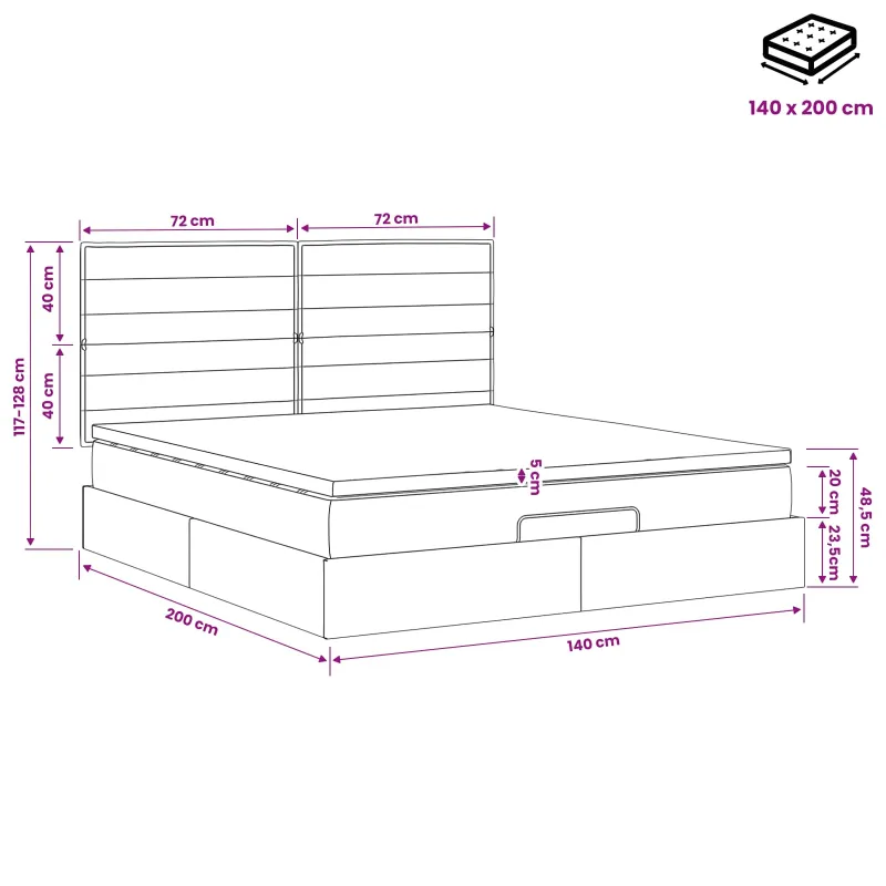 Otmana lova su matracsu ir LED Mėlyna 140 x 200 cm Audinys