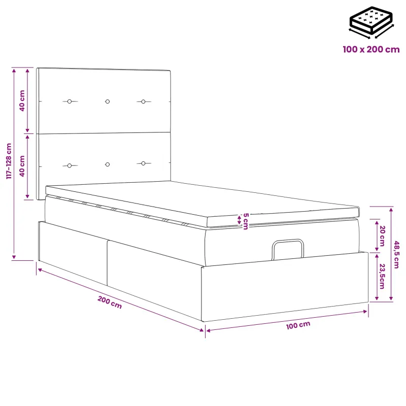Otmana lova su matracsu ir LED Kreminė 100 x 200 cm Audinys