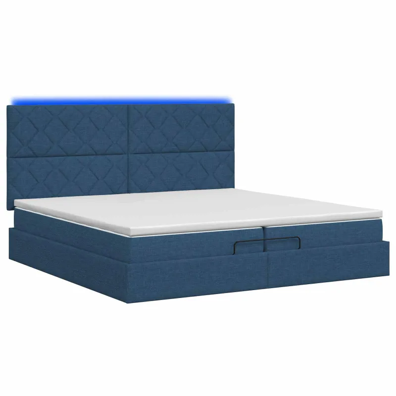 Otmana lova su matracsu ir LED Mėlyna 200 x 200 cm Audinys