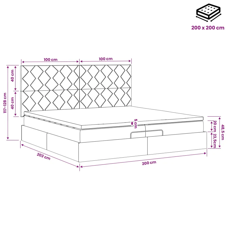 Otmana lova su matracsu ir LED Mėlyna 200 x 200 cm Audinys