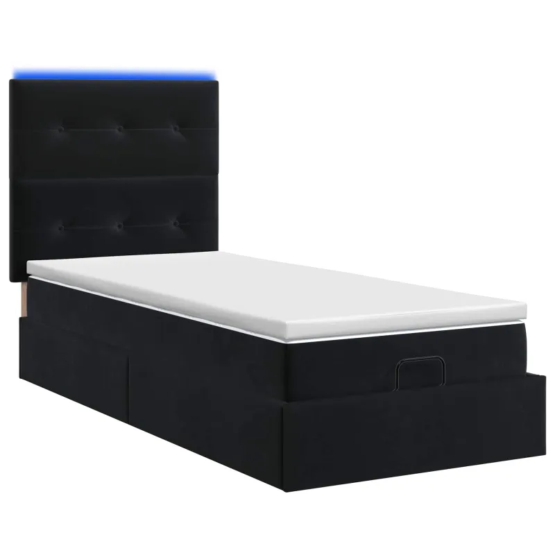 Otmana lova su matracsu ir LED Juoda 90 x 190 cm Aksomas
