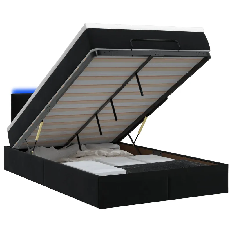 Otmana lova su matracsu ir LED Juoda 120 x 190 cm Aksomas