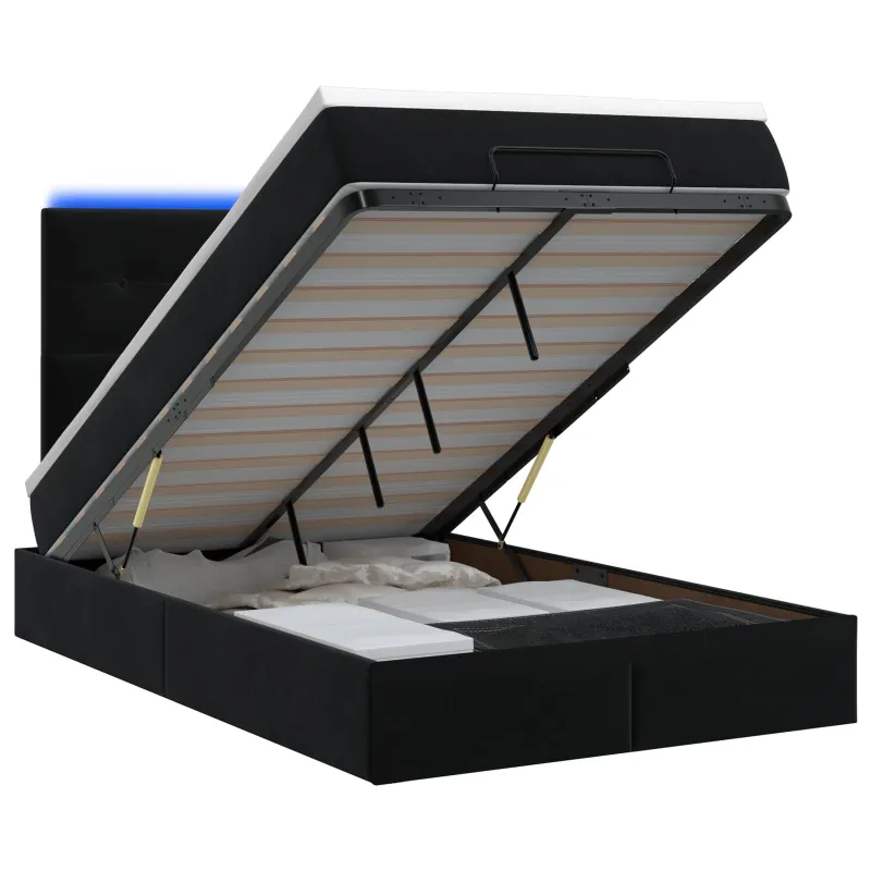 Otmana lova su matracsu ir LED Juoda 120 x 200 cm Aksomas