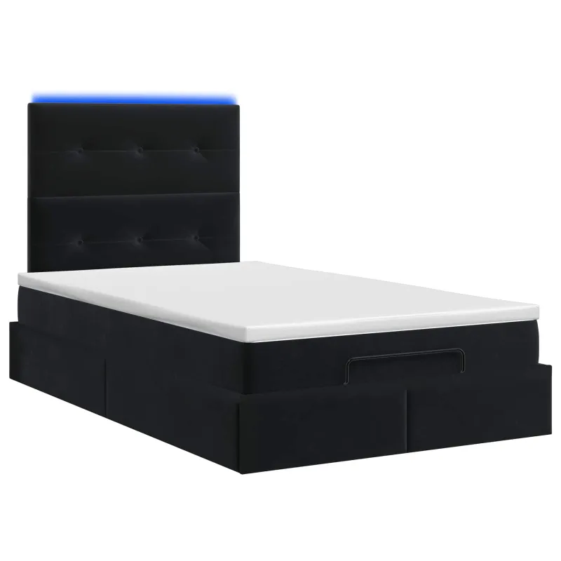 Otmana lova su matracsu ir LED Juoda 120 x 200 cm Aksomas
