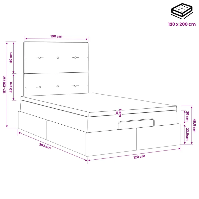 Otmana lova su matracsu ir LED Juoda 120 x 200 cm Aksomas