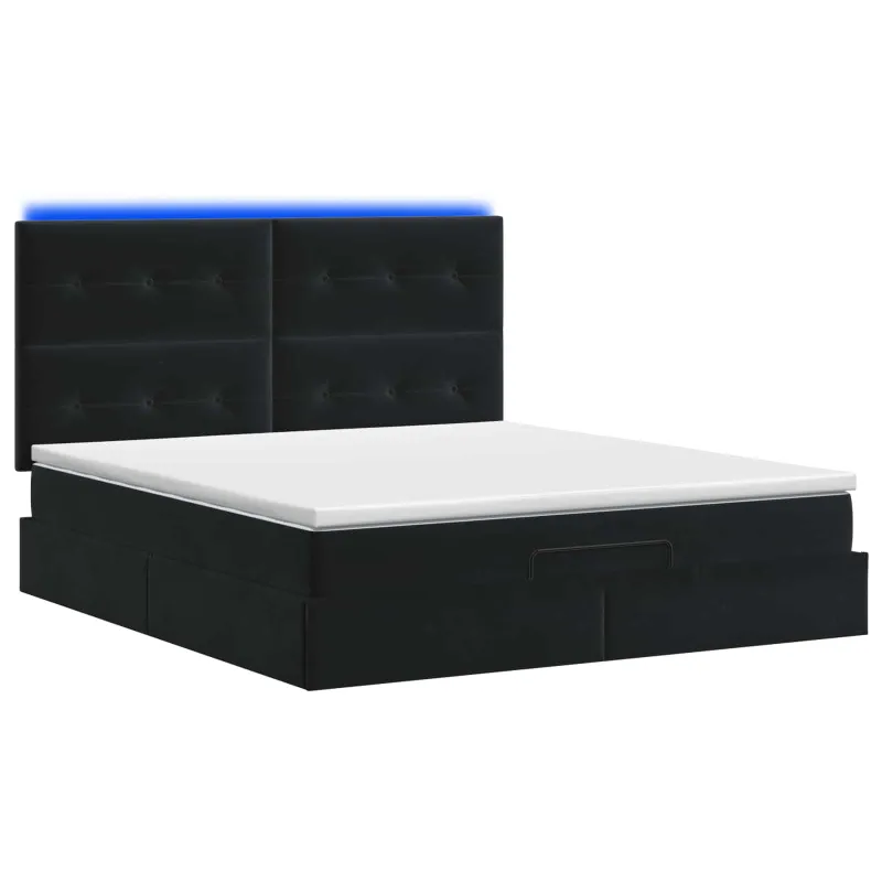 Otmana lova su matracsu ir LED Juoda 180 x 200 cm Aksomas