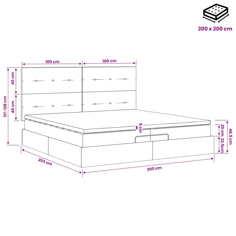 Otmana lova su matracsu ir LED Rožinė 200 x 200 cm Aksomas