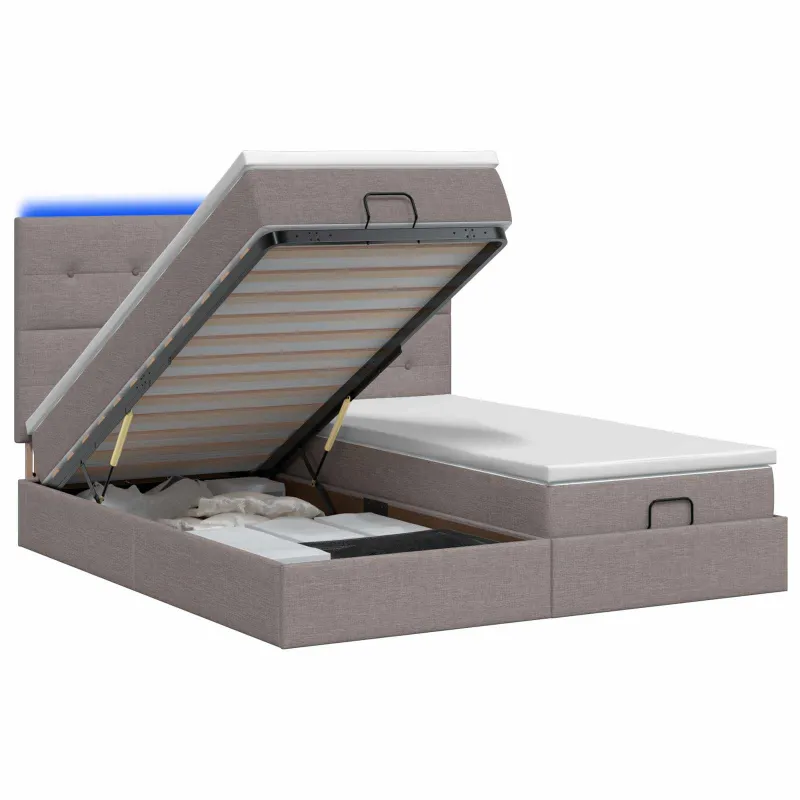 Otmana lova su matracsu ir LED Taupe 160 x 200 cm Audinys