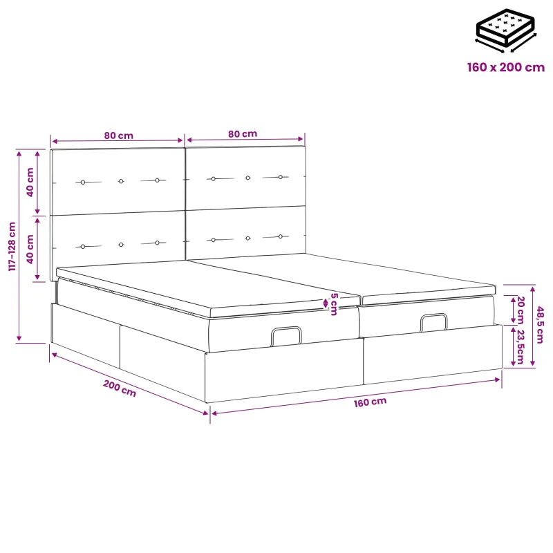 Otmana lova su matracsu ir LED Taupe 160 x 200 cm Audinys