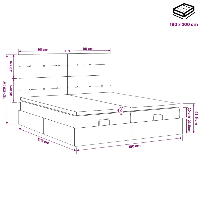 Otmana lova su matracsu ir LED Rožinė 180 x 200 cm Aksomas