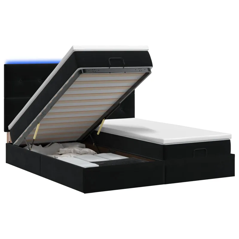 Otmana lova su matracsu ir LED Juoda 200 x 200 cm Aksomas
