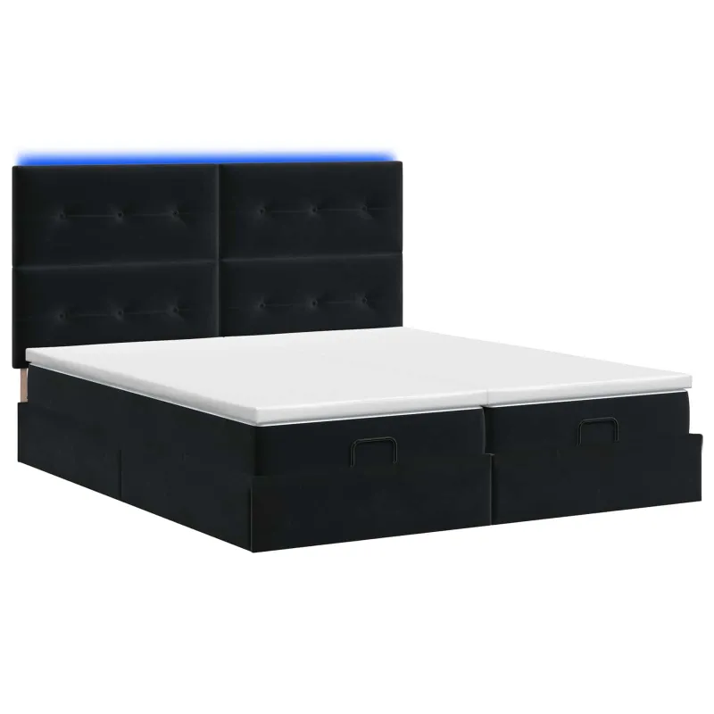 Otmana lova su matracsu ir LED Juoda 200 x 200 cm Aksomas