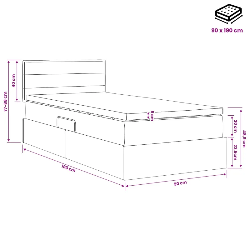 LED saugojimo lova su čiužiniu Tamsiai pilka 90 x 190 cm