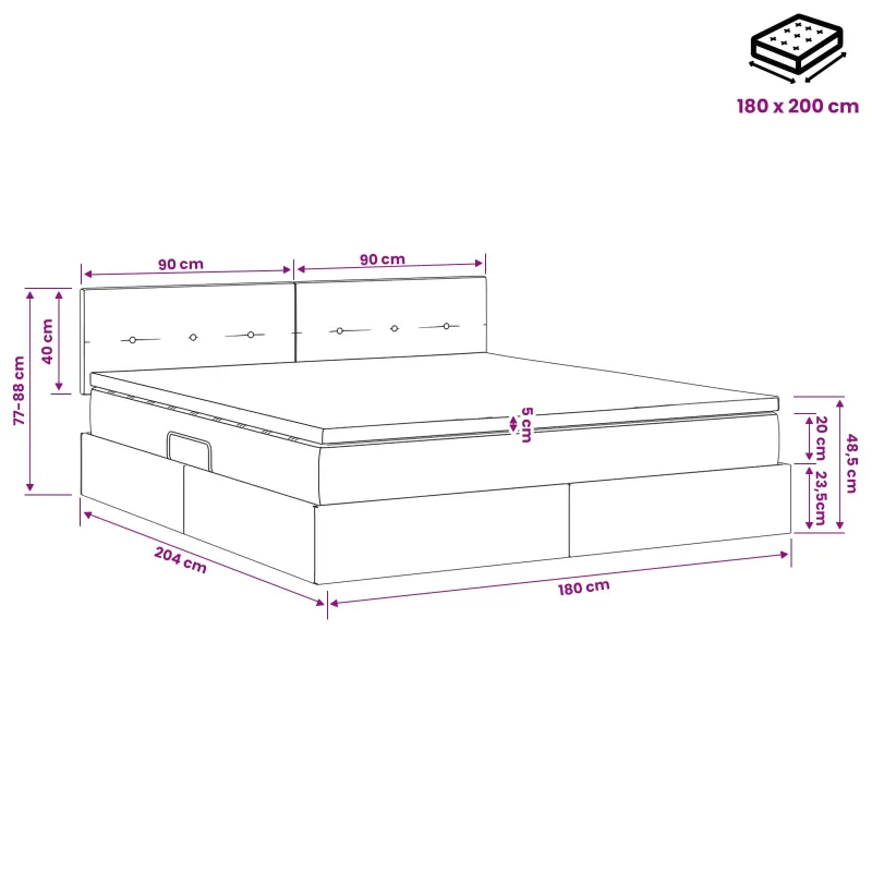LED saugojimo lova su čiužiniu Kreminė 180 x 200 cm Audinys