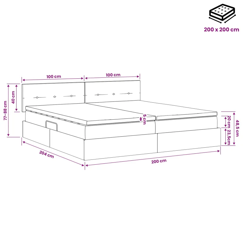 LED saugojimo lova su čiužiniu Mėlyna 200 x 200 cm Audinys